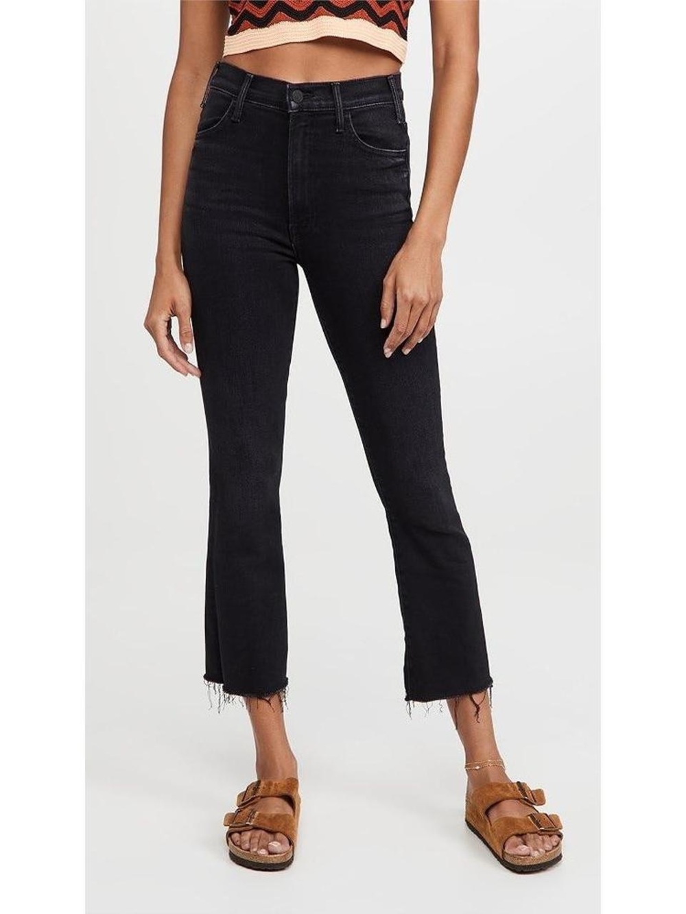MOTHER - HUSTLER ANKLE FRAY - Black High-Rise Cropped Flare Jeans
